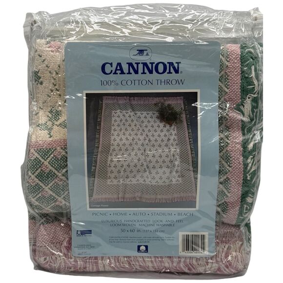 Vtg Cannon Cotton Throw Blanket Cottage Roses NOS Woven Beige Grandma USA - Picture 14 of 14